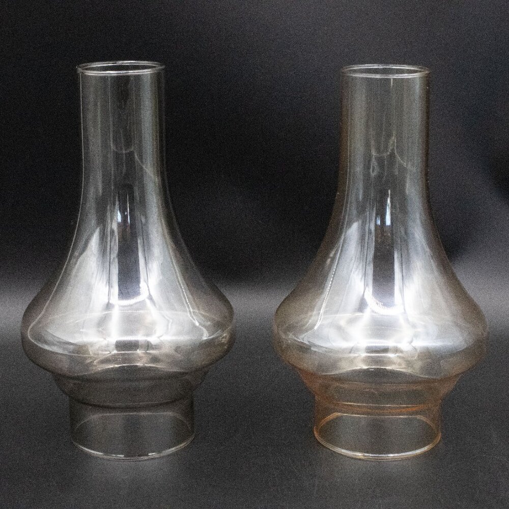 8.5" Vintage Pot Belly Oil Lamp Chimney Pair Smokey Glass Hurricane Parlor